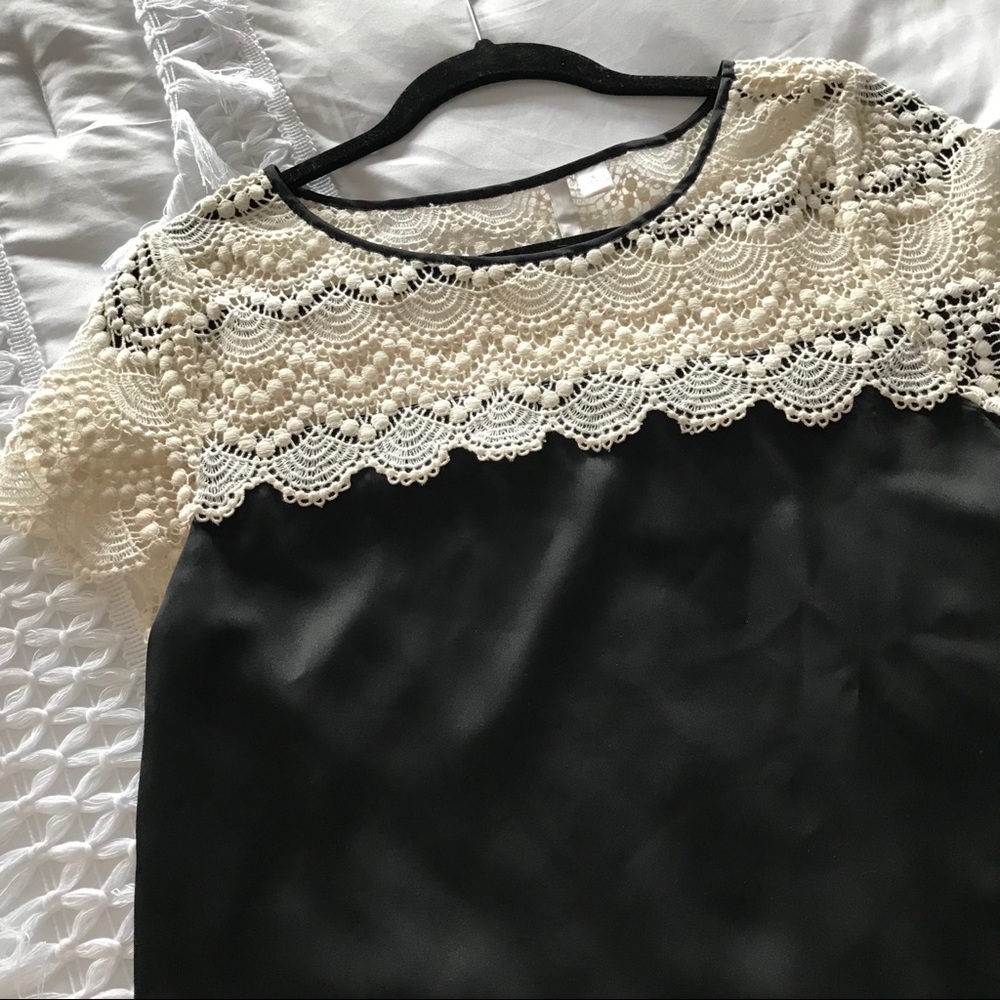 Lauren Conrad Black and White Top with Lace Detail